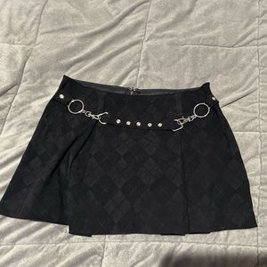 Y2K vintage black argyle print pleated mini skirt